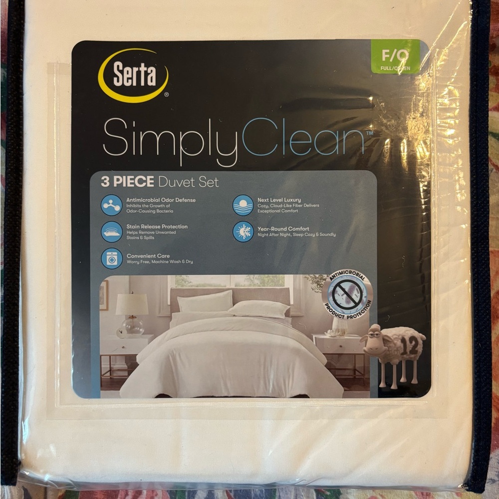 Serta White Simply Clean Antimicrobial 3-Piece Duvet Set Size Full/Queen NEW